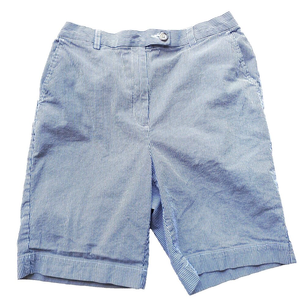 Lands End Bermuda Shorts Womens 12 Blue Striped High Rise Pockets 9 in Inseam
